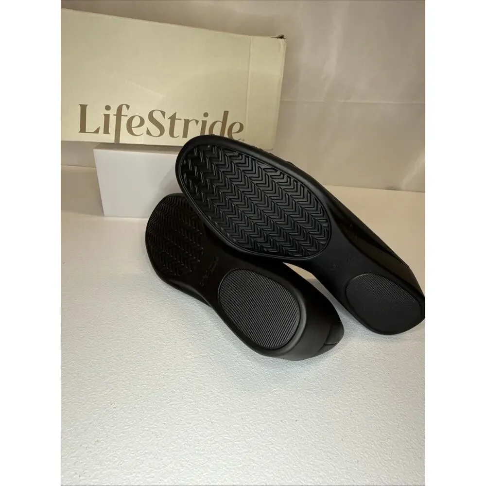 LifeStride Jenna Women's Black Wedge Slip-On Loafers Shoes Comfort Size 9.5W